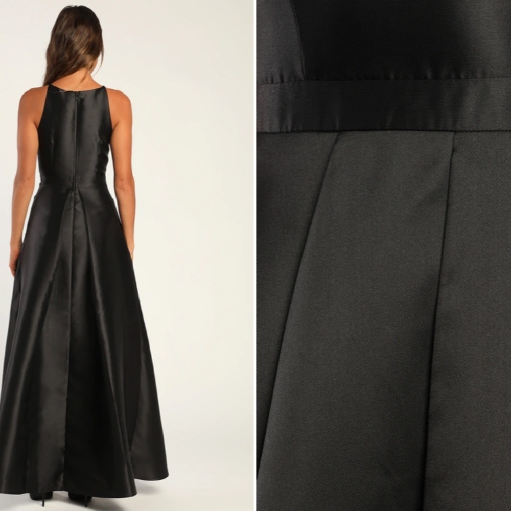 Lulu's Black Satin High-Low Halter Evening Dress - Picture 4 of 4